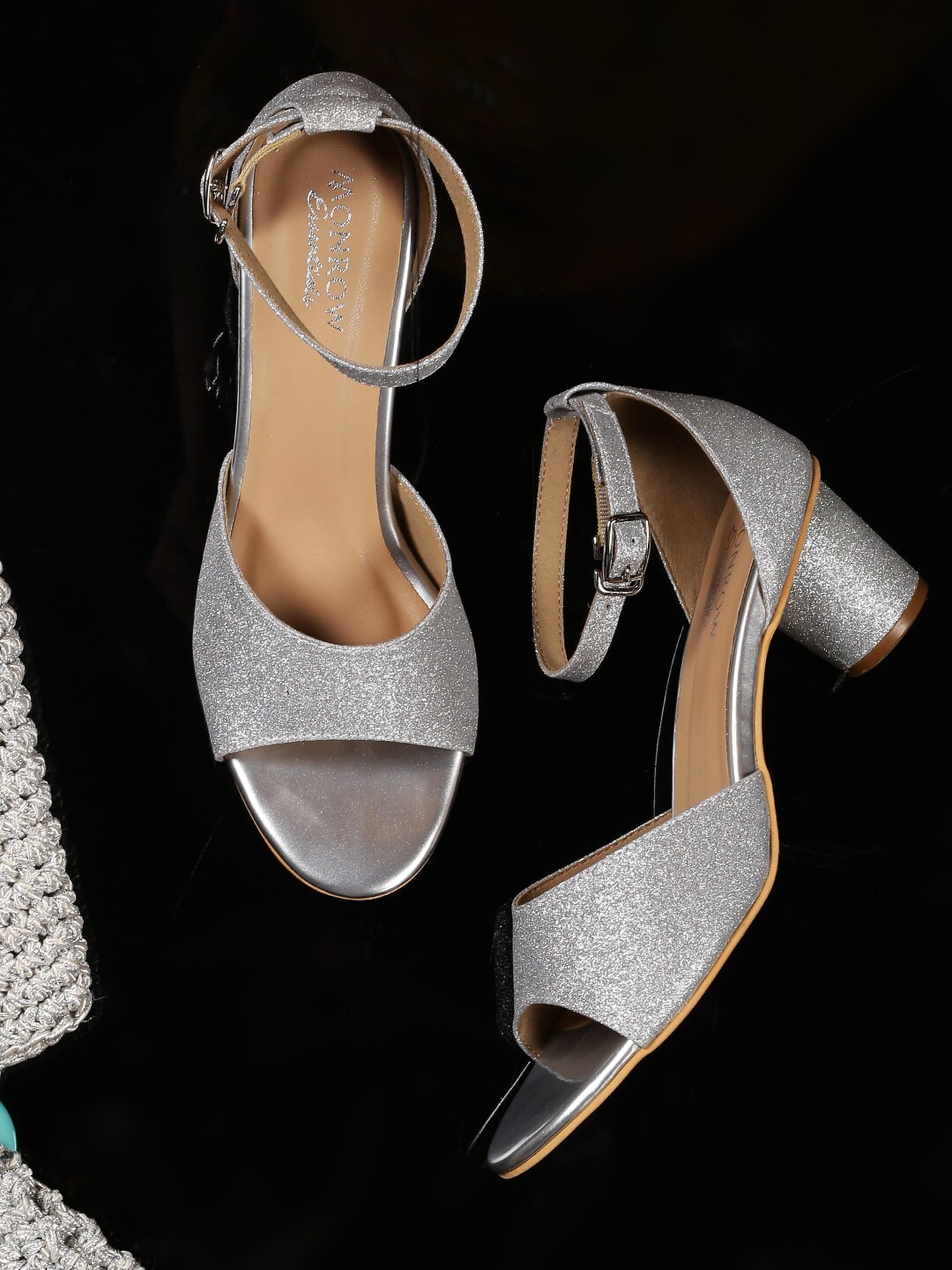 

Monrow Silver-Toned Embellished Party Block Heels