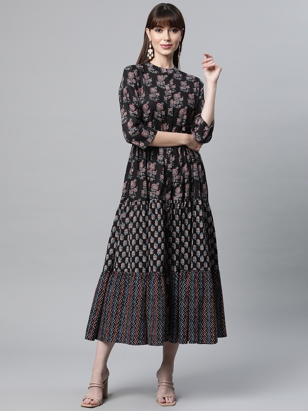 

Readiprint Fashions Black Floral Maxi Dress