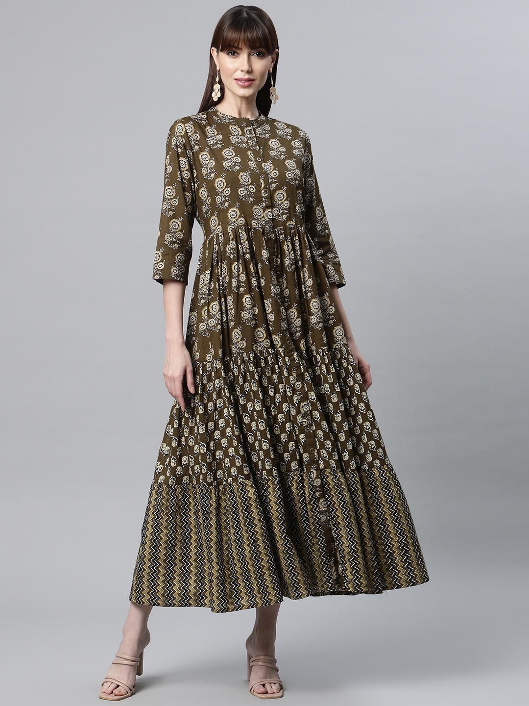 

Readiprint Fashions Olive Floral Maxi Dress