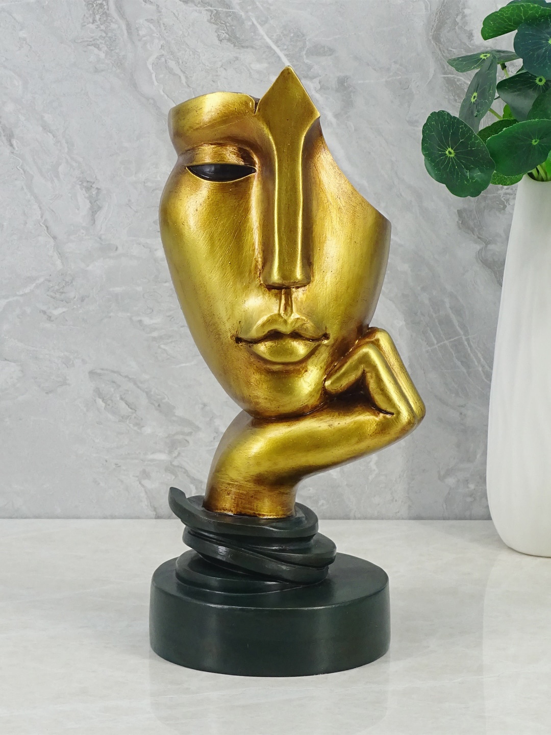 

HomeTown Black & Gold-Toned Solid Lady Face Posing Showpiece