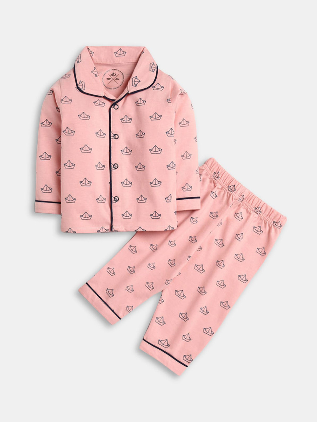 

Hopscotch Girls Pink & Black Printed Pure Cotton Night suit