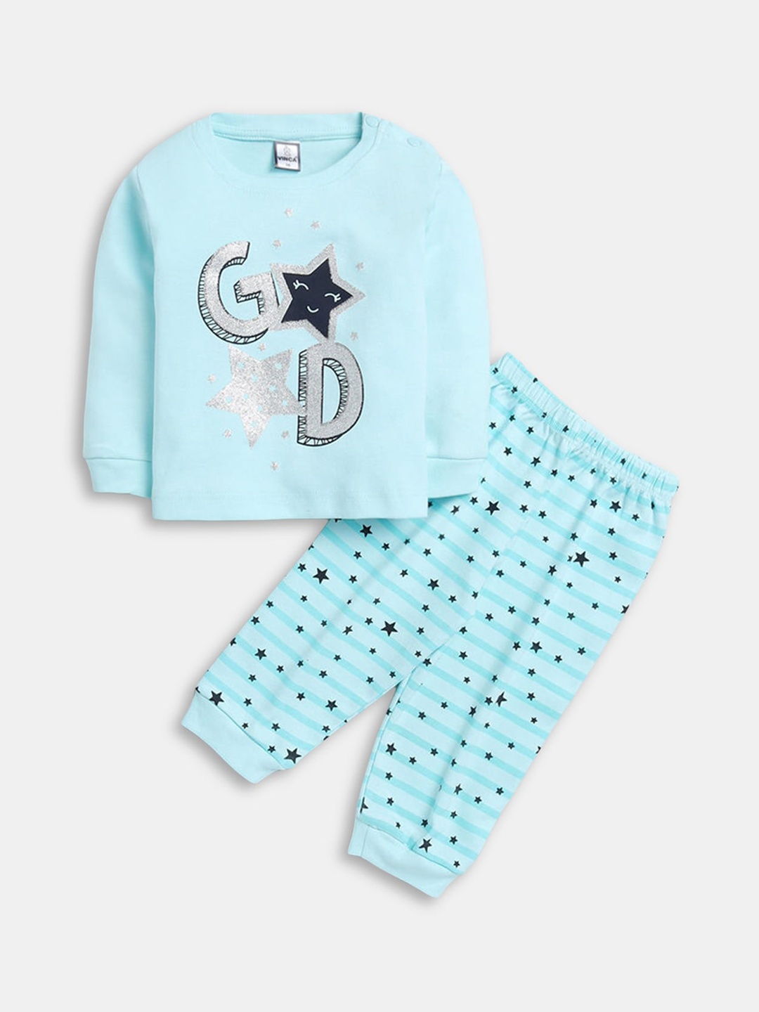 

Hopscotch Girls Blue & White Printed Night suit