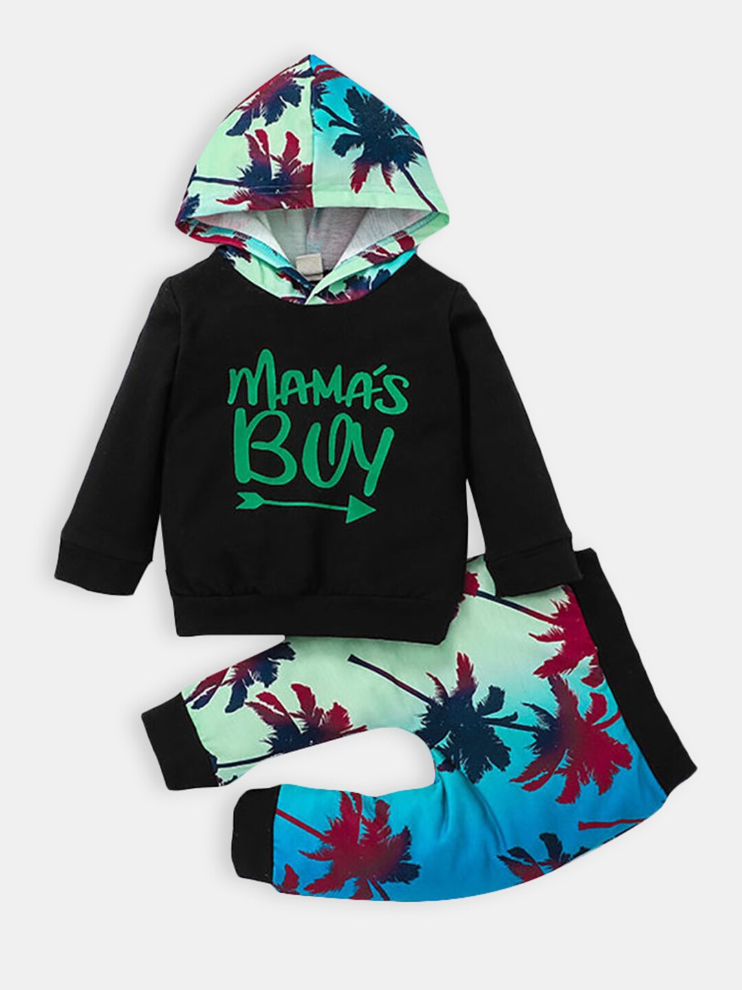 

Hopscotch Boys Blue & Black Printed Top with Jogger Set
