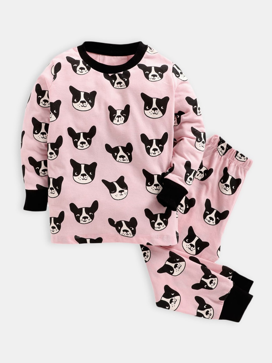 

Hopscotch Girls Pink & Black Printed Night suit