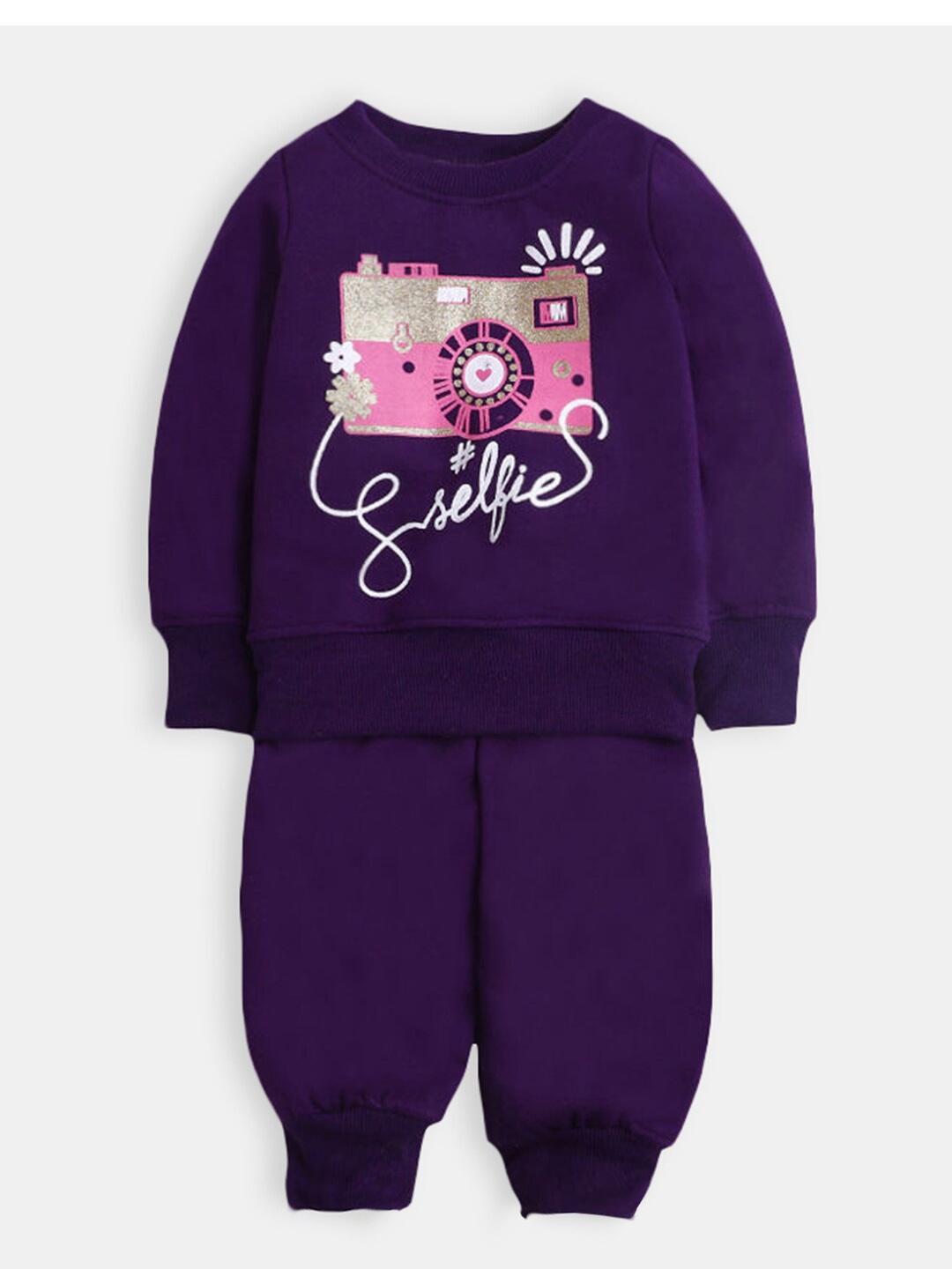 

Hopscotch Girls Graphic Printed Sweatshirt & Jogger Set, Purple
