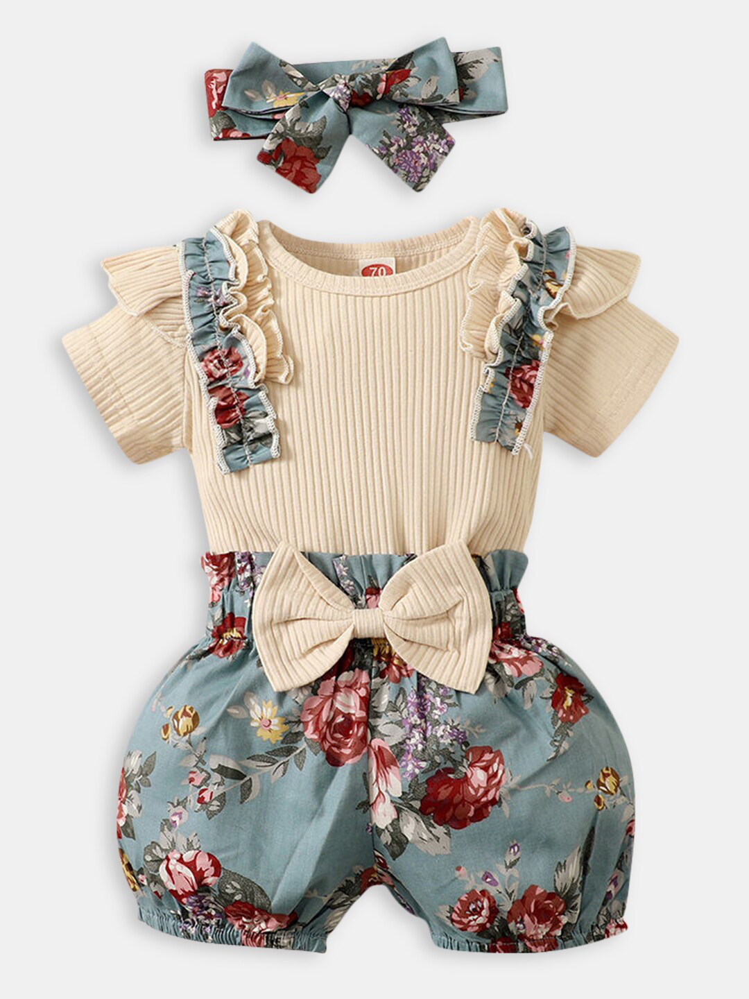 

Hopscotch Girls Beige & Grey Top with Shorts