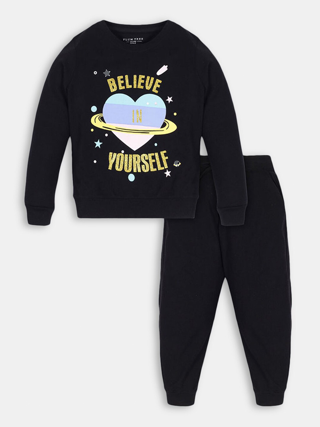 

Hopscotch Girls Black & Blue Printed T-shirt with Trousers