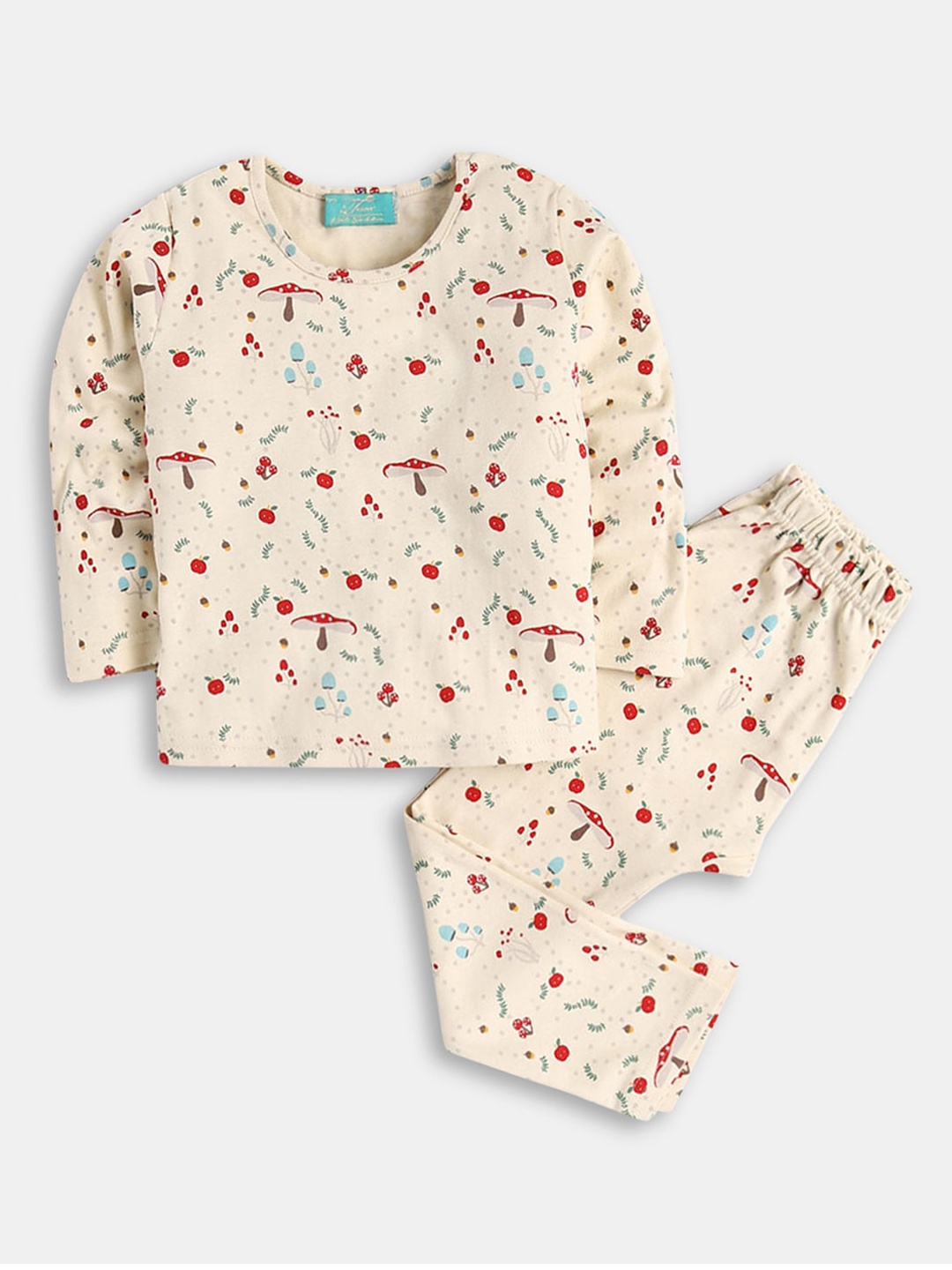 

Hopscotch Girls Beige & Green Printed Night suit