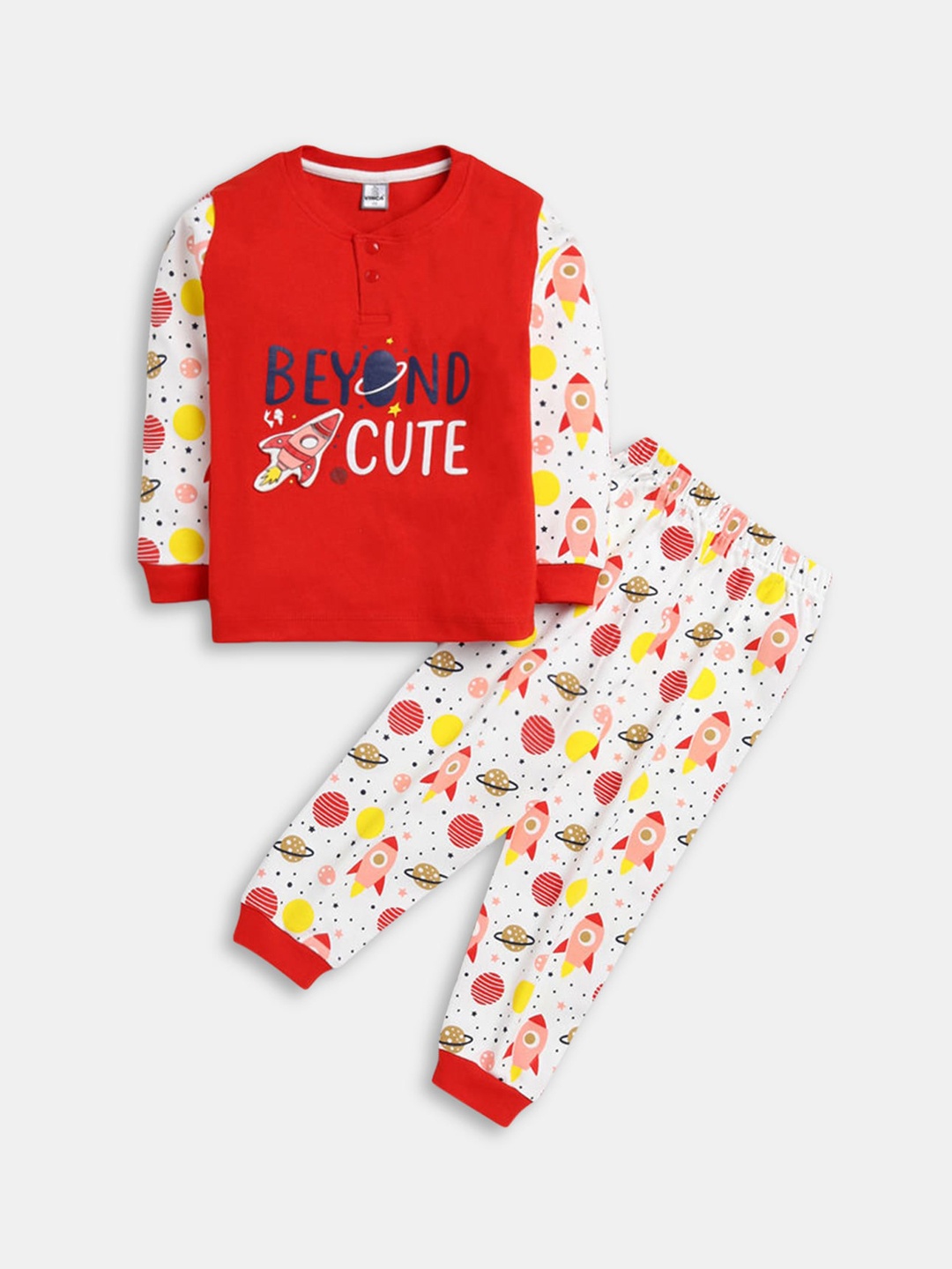

Hopscotch Boys Printed Night suit, Red