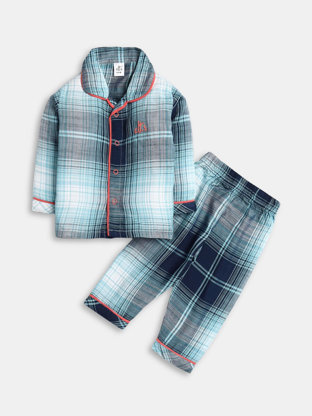 

Hopscotch Boys Blue & Off White Pure Cotton Checked Night suit
