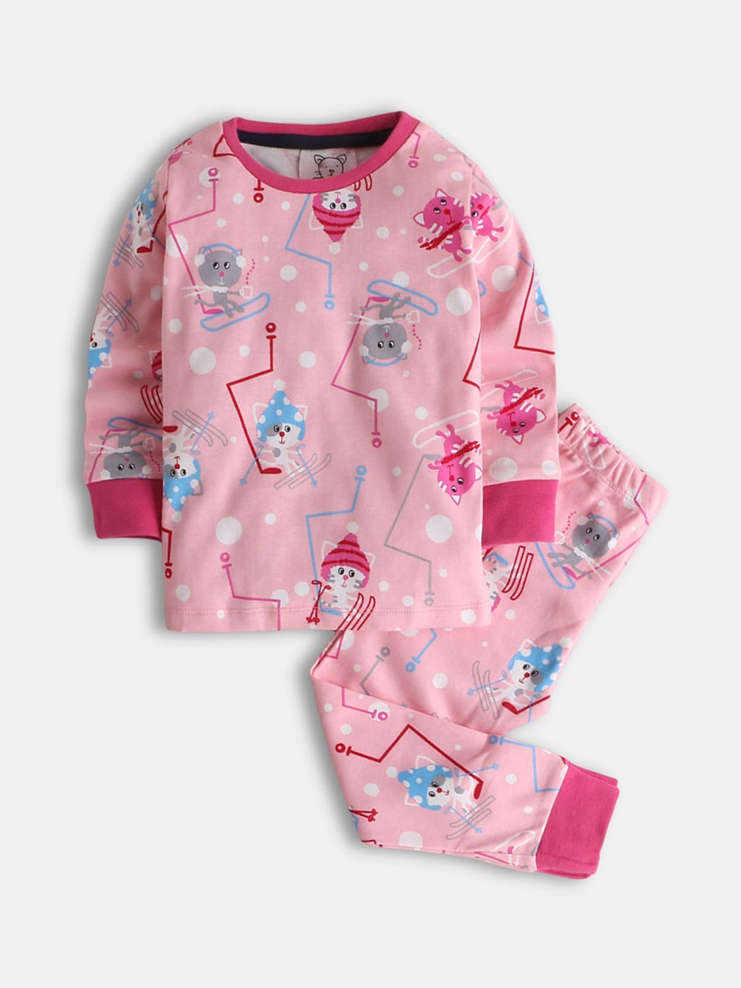 

Hopscotch Girls Blue & Pink Printed Night suit