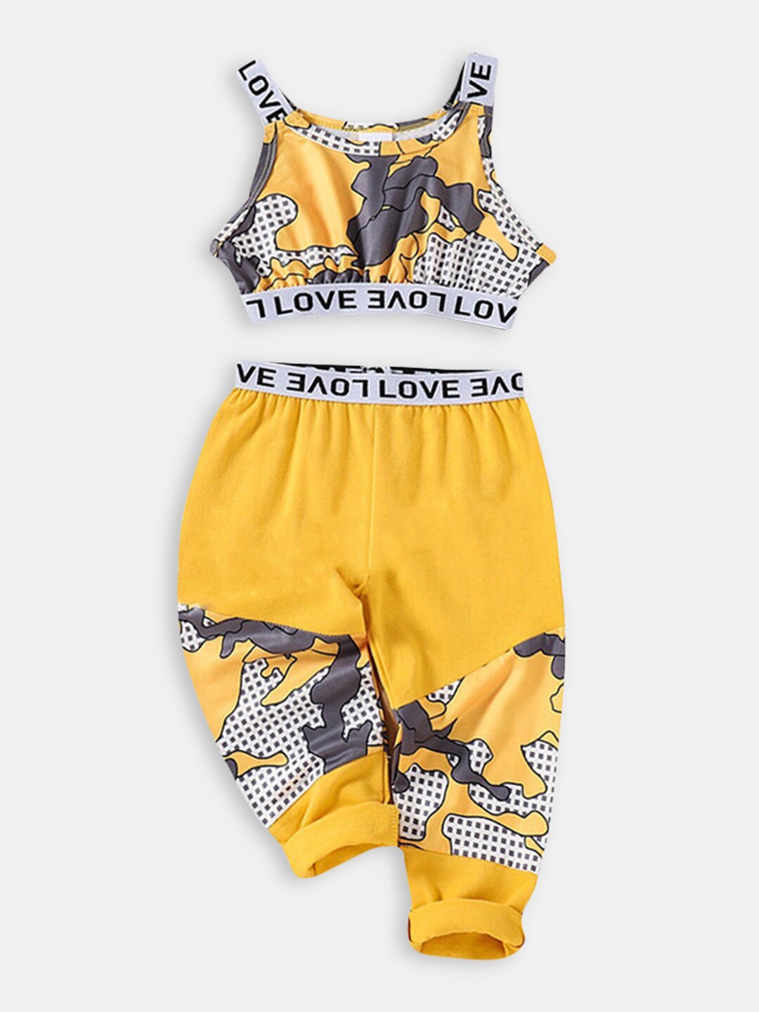 

Hopscotch Girls Yellow & Black Printed Top with Trousers