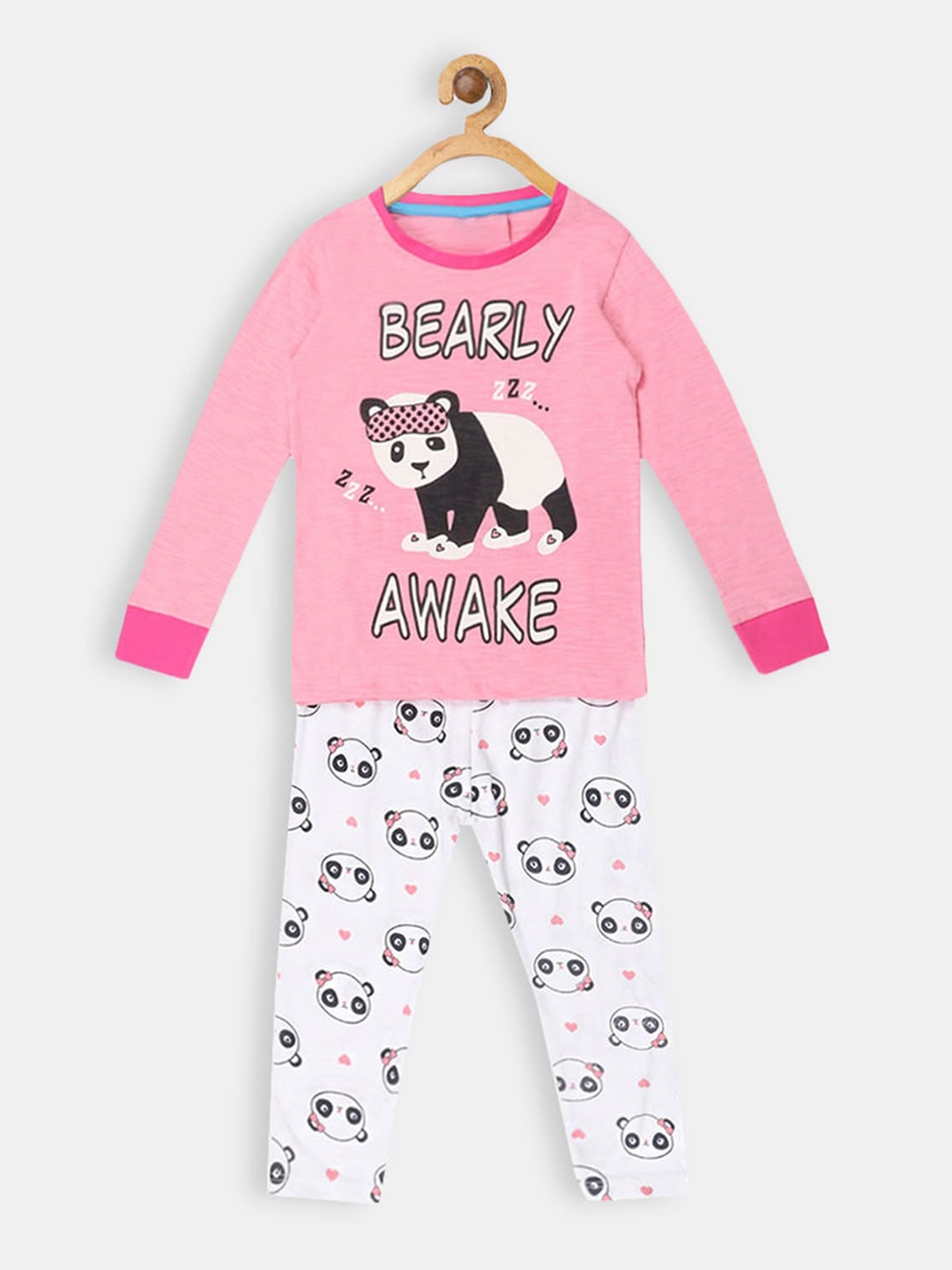 

Hopscotch Girls Pink & White Printed Night suit