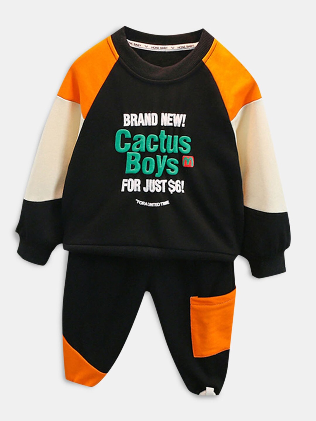 

Hopscotch Boys Black & Orange Colourblocked T-shirt with Trousers