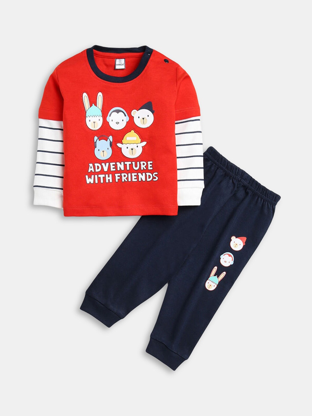 

Hopscotch Boys Red & Navy Blue Cotton Printed Night suit