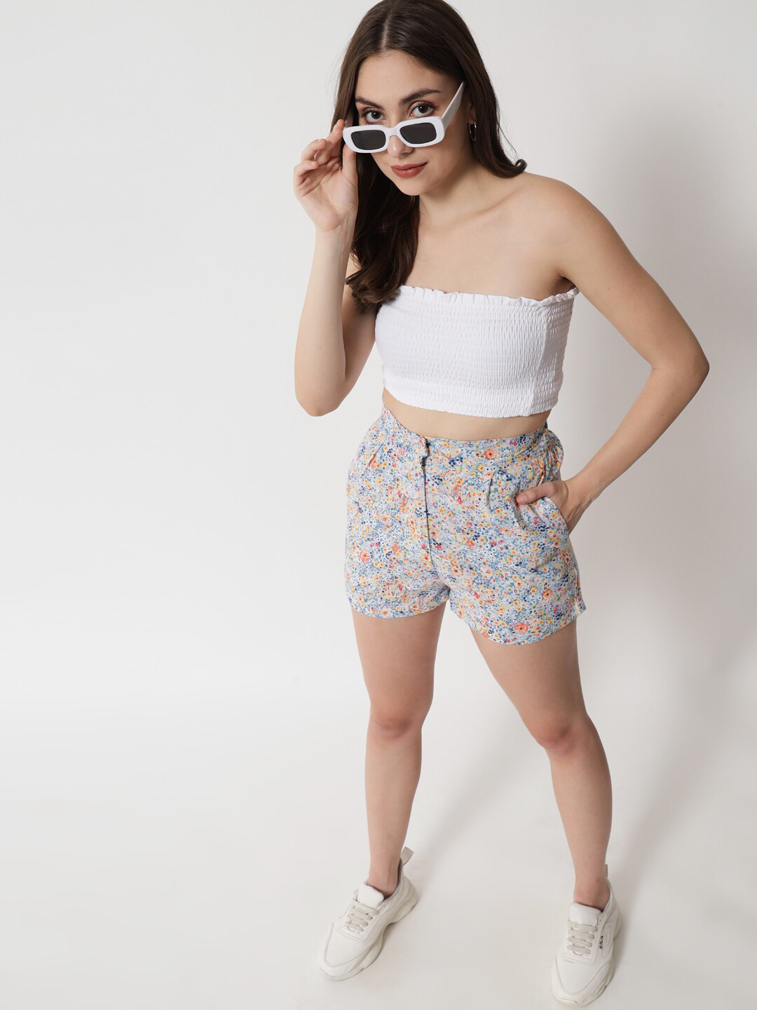 

HERE&NOW Women Blue Floral Printed Shorts
