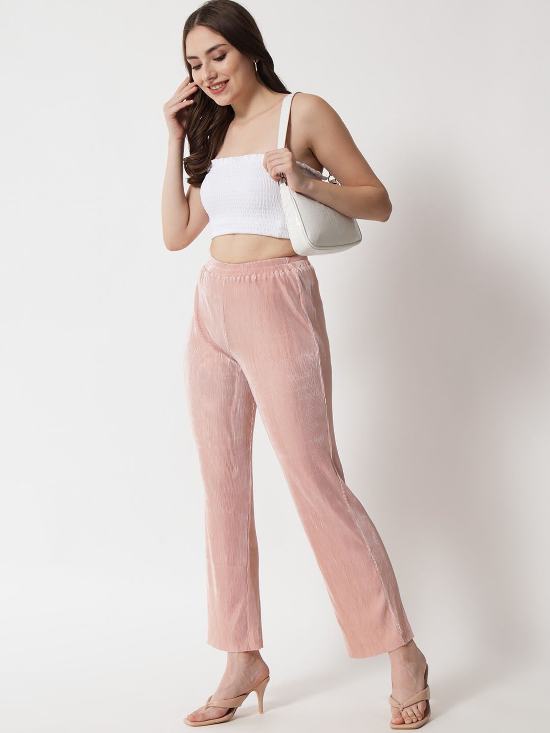 

HERE&NOW Women Beige Polyester Trousers