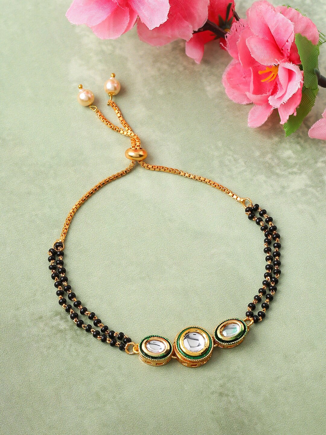 

VIRAASI Women Gold-Plated Kundan Beaded Mangalsutra Bracelet
