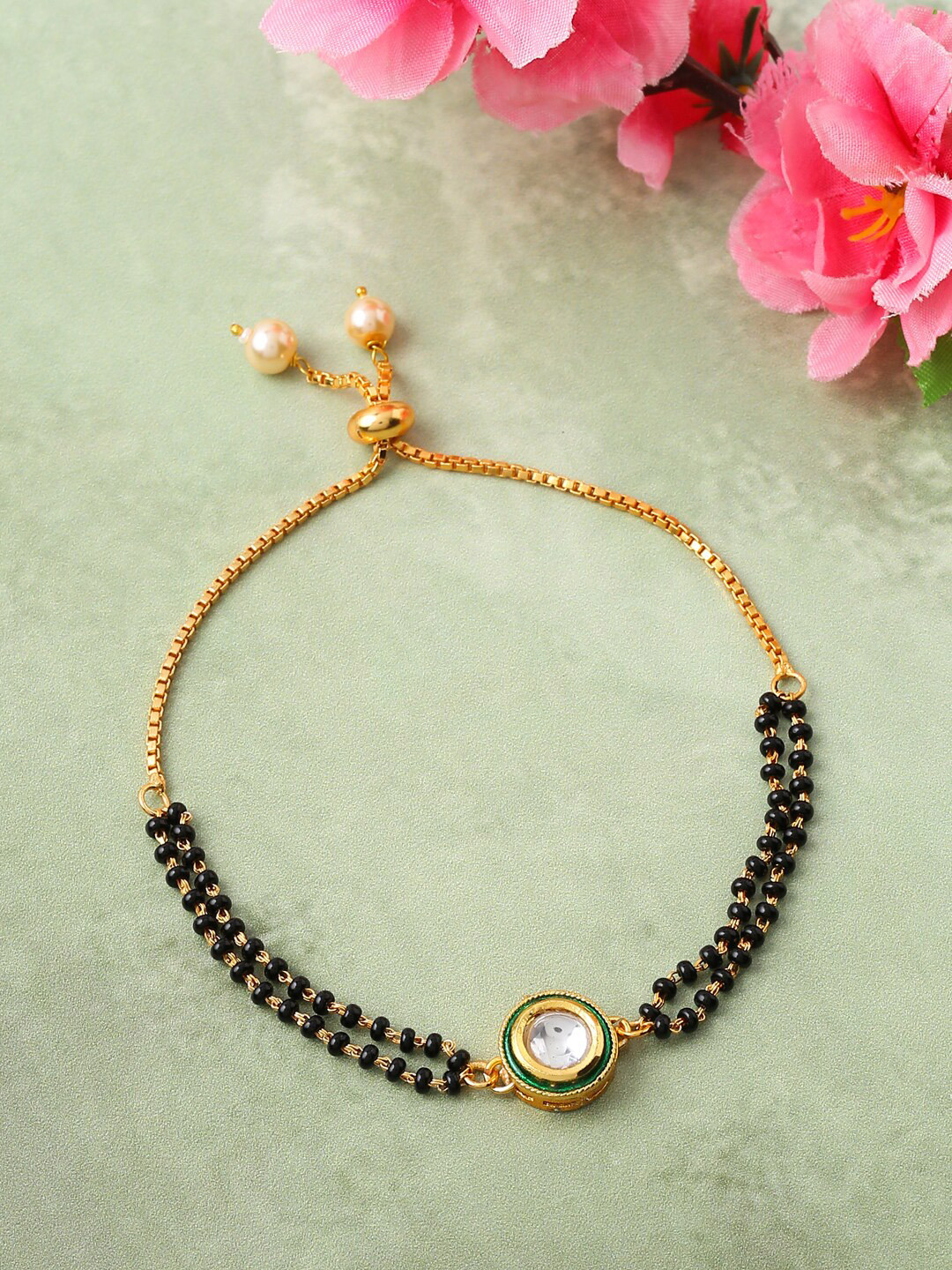

VIRAASI Women Gold-Plated Kundan Beaded Mangalsutra Bracelet
