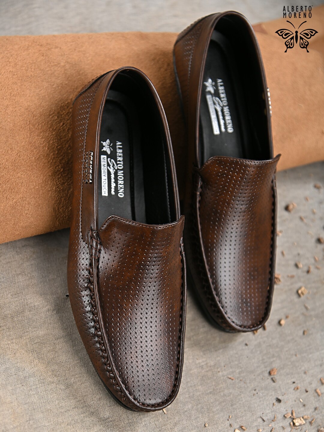 

ALBERTO MORENO Men Brown Perforations Casual Loafers