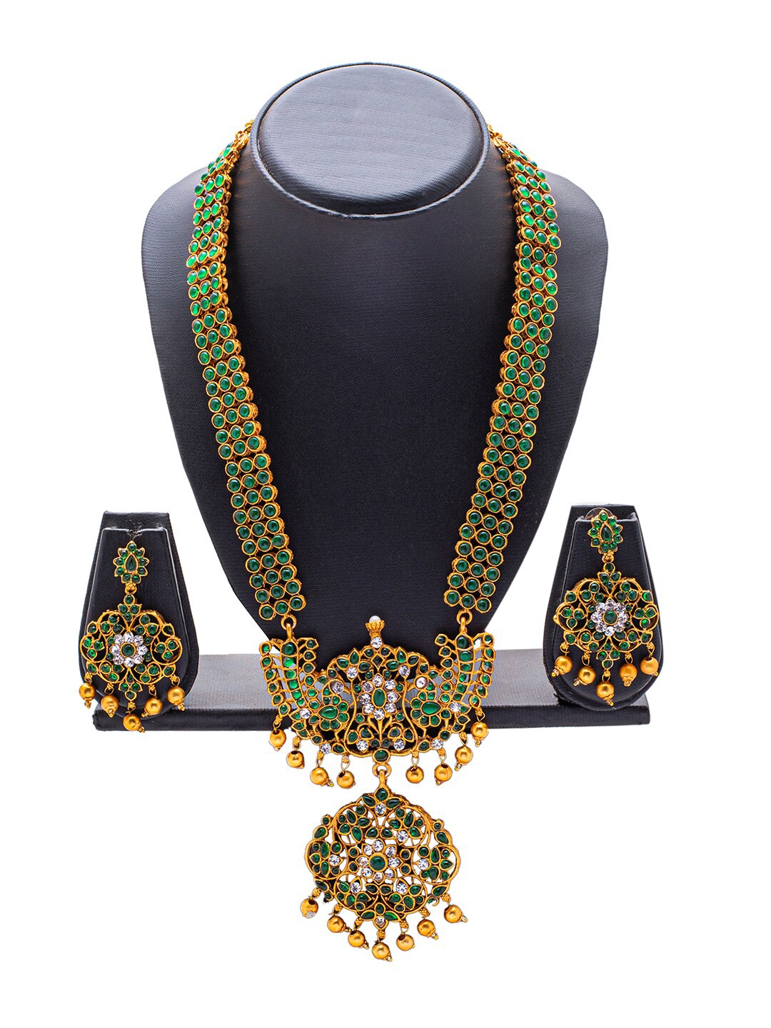 

Shining Jewel - By Shivansh Gold Plated Traditional CZ Studded Long Bridal Jewellery Set