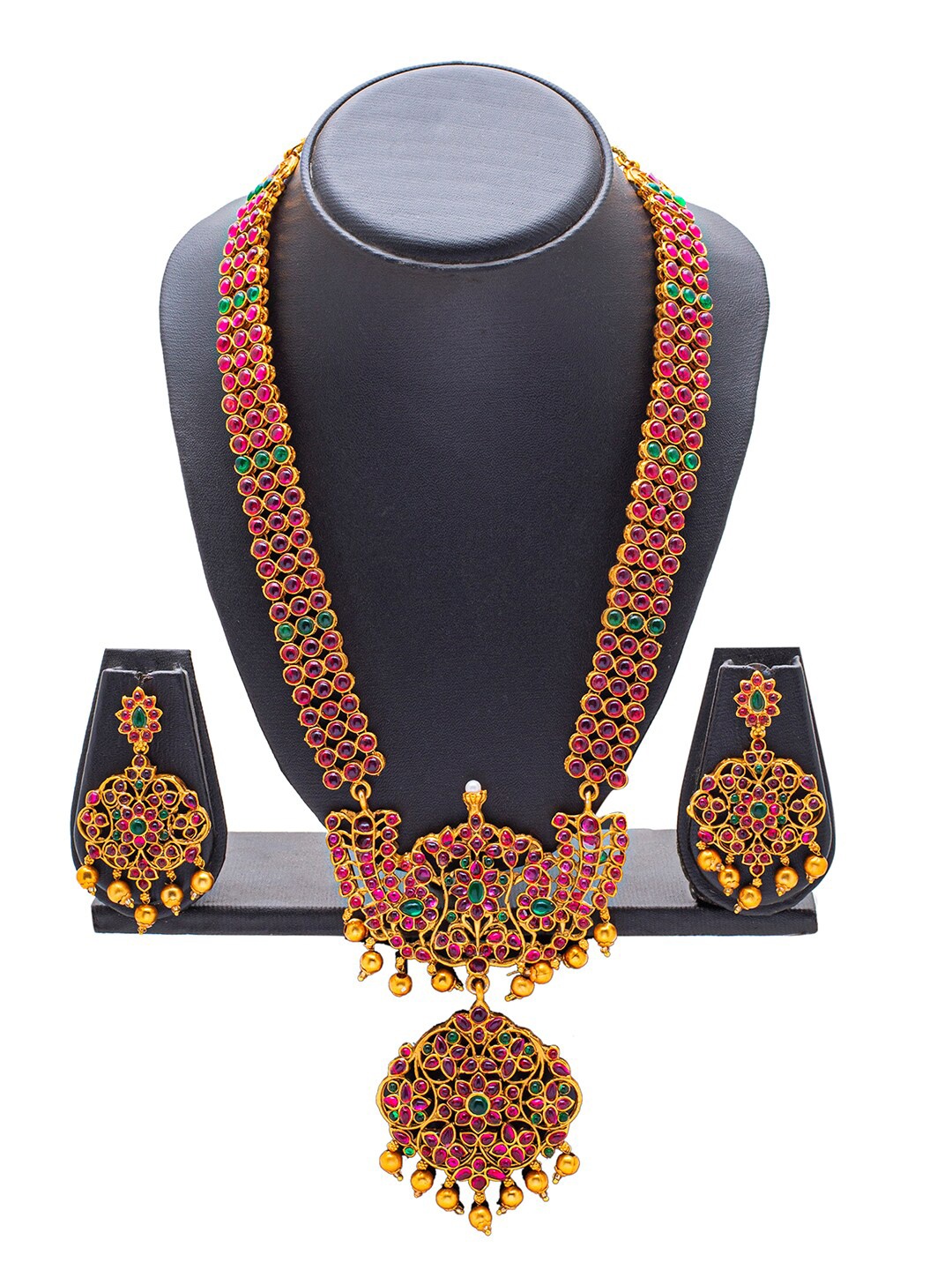 

Shining Jewel - By Shivansh Pink Brass Gold-Plated Necklace With Earrings