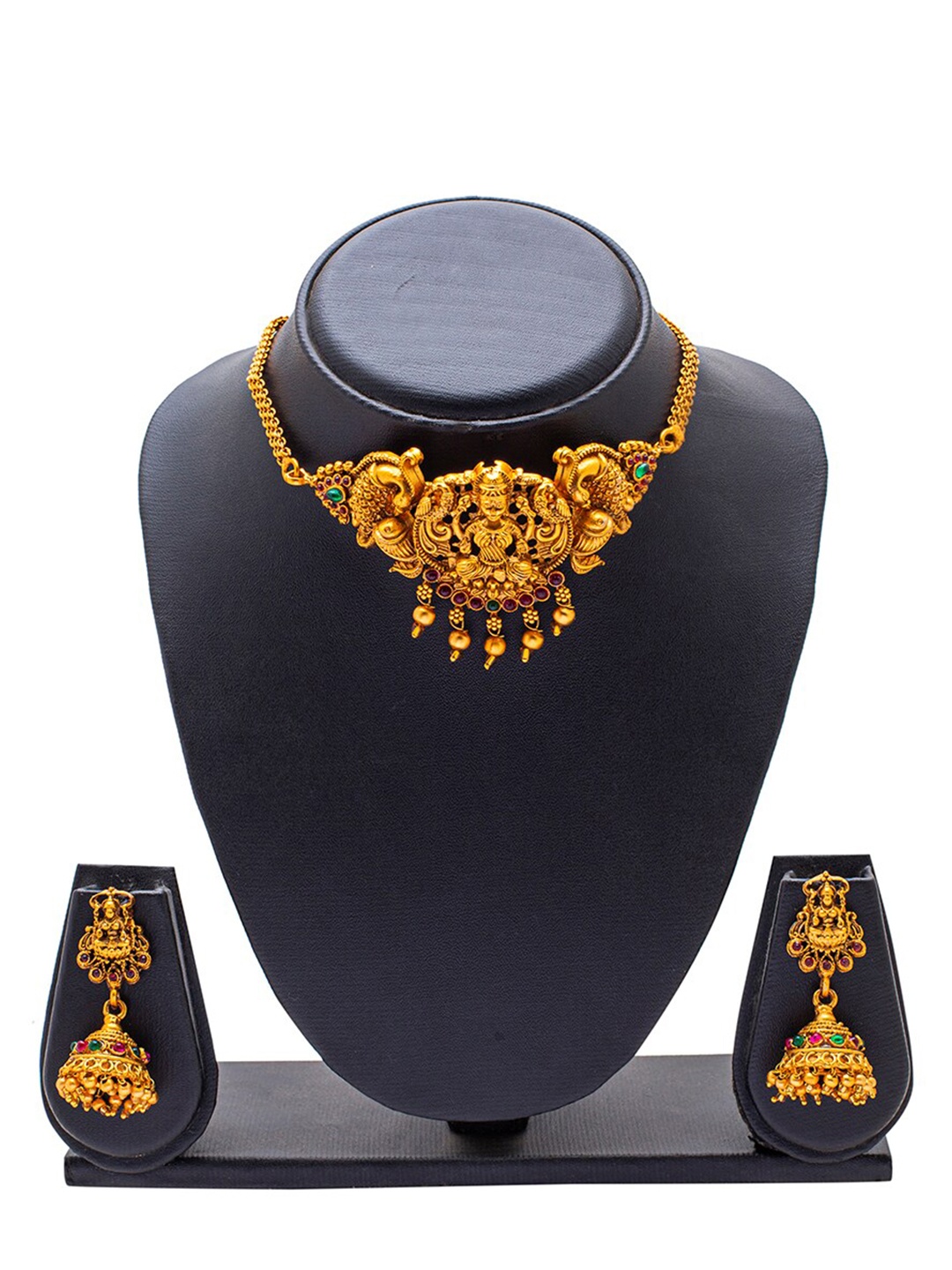 

Shining Jewel - By Shivansh Brass Gold-Plated Necklace With Earrings