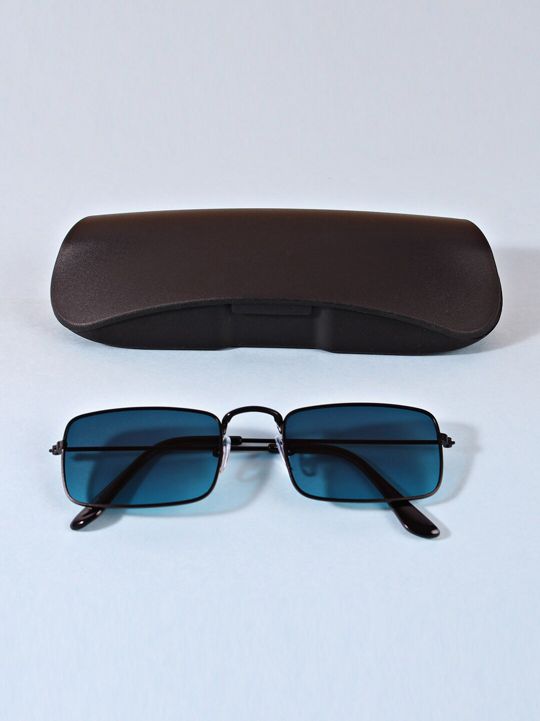 

FUZOKU Unisex Blue Lens & Black Rectangle Sunglasses with UV Protected Lens
