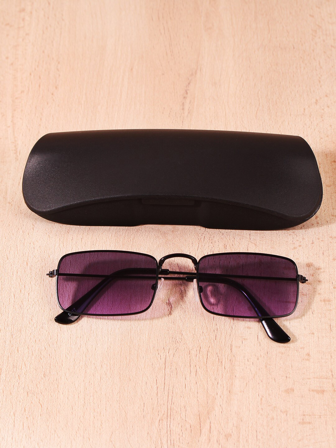 

FUZOKU Unisex Purple Lens & Black Rectangle Sunglasses with UV Protected Lens FZKSS2022131