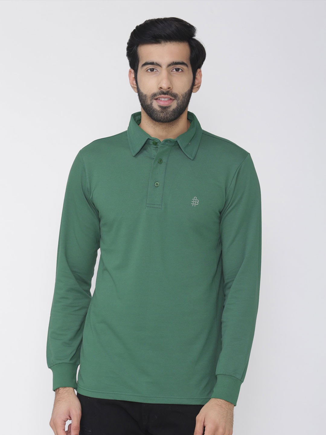 

Bonjour Men Cotton Green Polo Collar T-shirt
