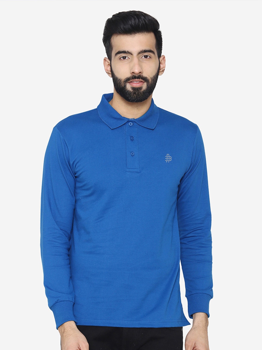 

Bonjour Men Blue Cotton Polo Collar T-shirt