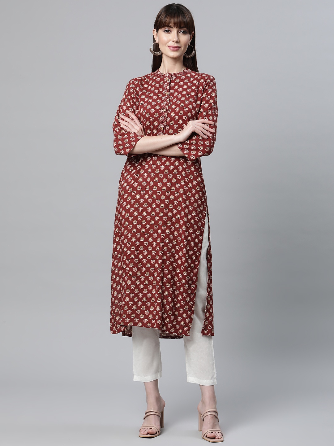 

Readiprint Fashions Women Maroon Floral Printed Kurta