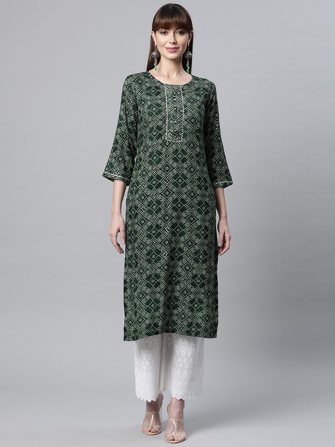 

Readiprint Fashions Women Green Bandhani Printed Kurta
