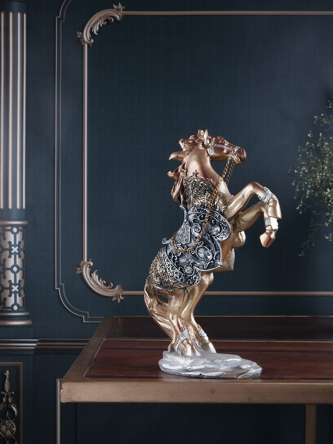 

THE WHITE INK DECOR Gold Horse Figurine Showpiece