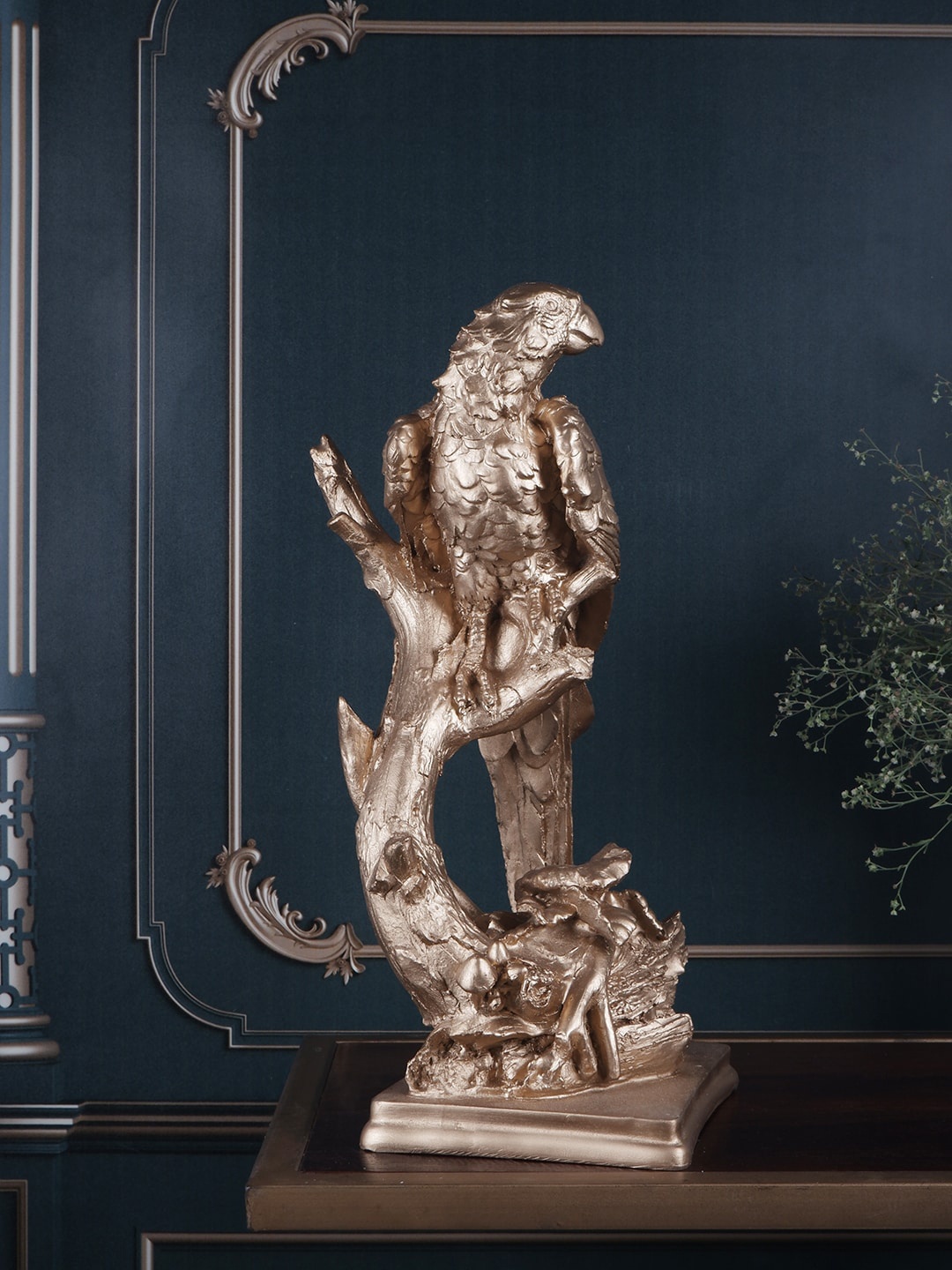 

THE WHITE INK DECOR Gold Parrot Figurine Showpiece