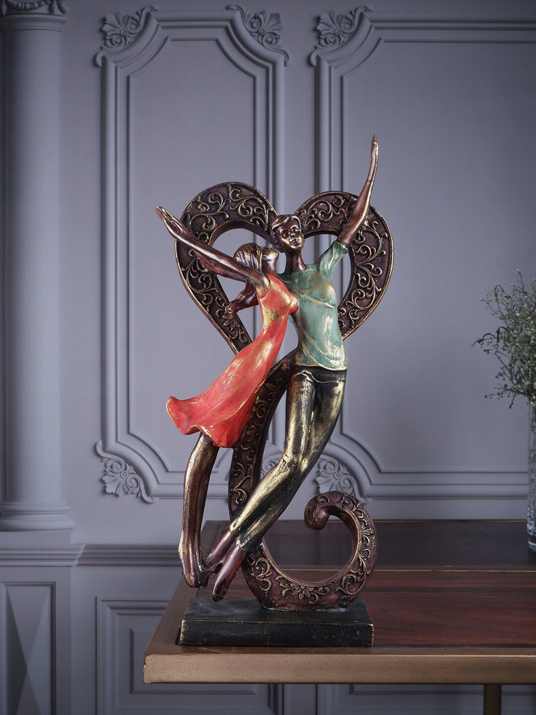 

THE WHITE INK DECOR Multicolour Couple Figurine Showpiece, Green