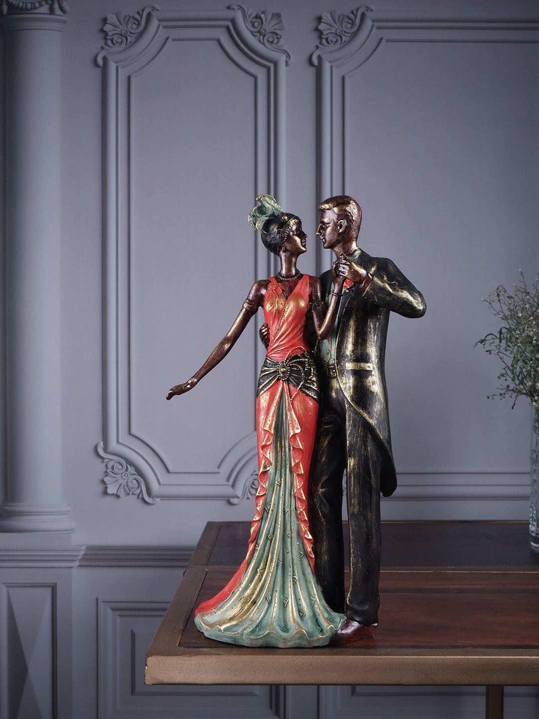 

THE WHITE INK DECOR Couple Statue Figurine Showpieces, Black