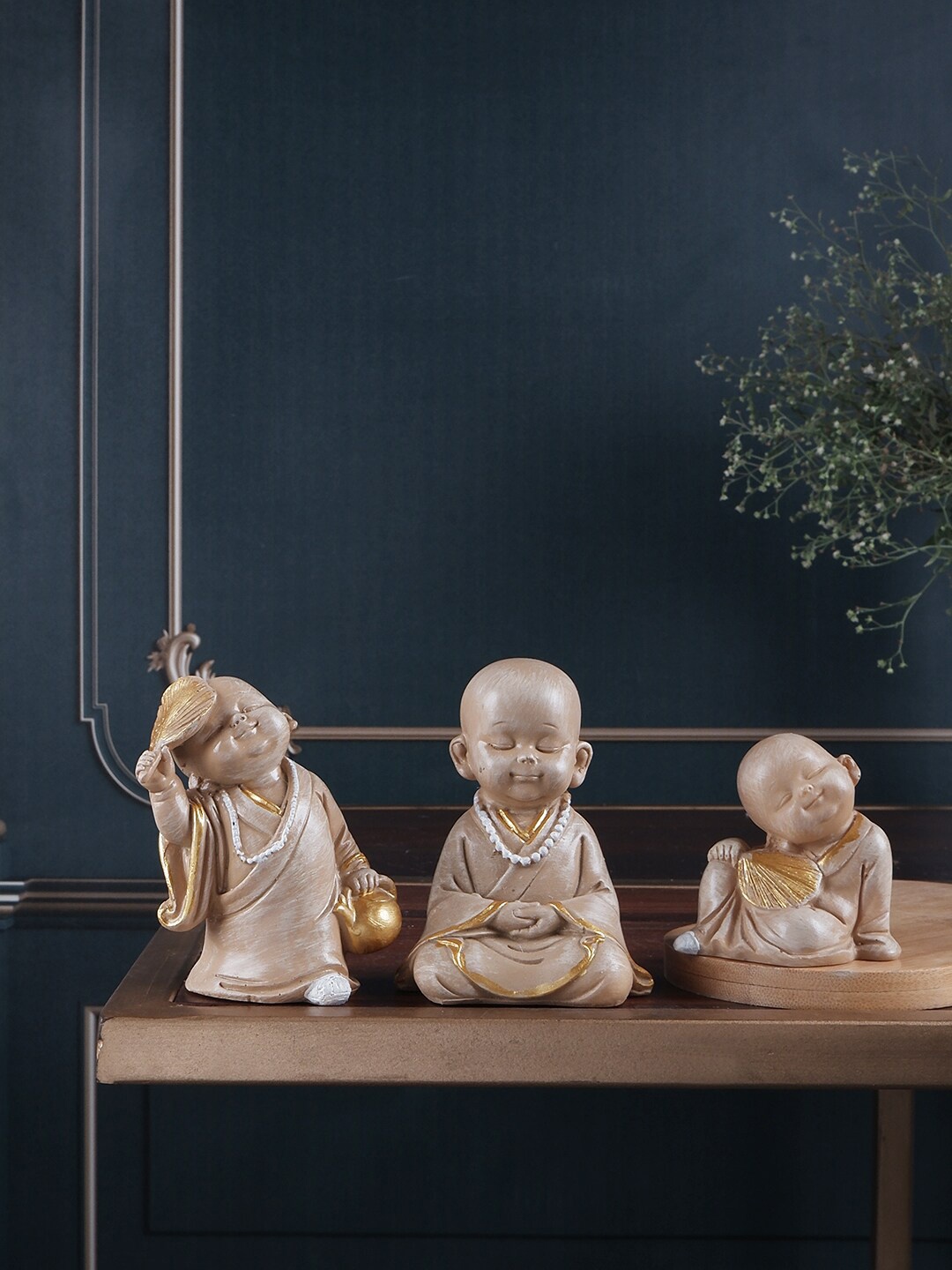 

THE WHITE INK DECOR Set Of 3 Beige Solid Showpieces