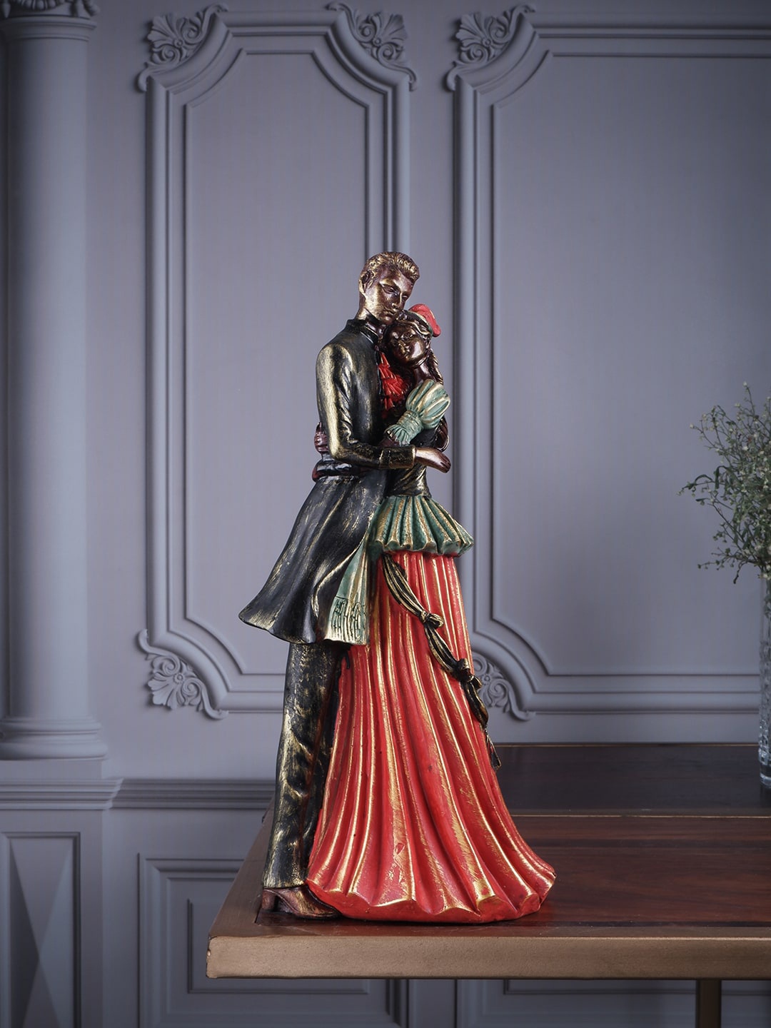 

THE WHITE INK DECOR Black & Rust-Orange Premium Premium Couple Figurine Showpiece