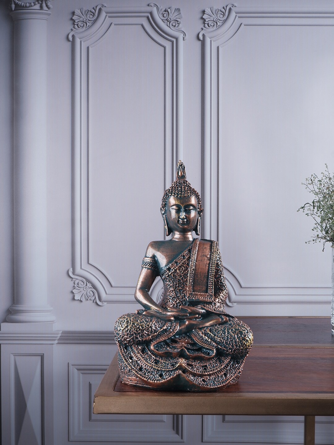 

THE WHITE INK DECOR Grey Meditating Buddha Figurine Showpiece