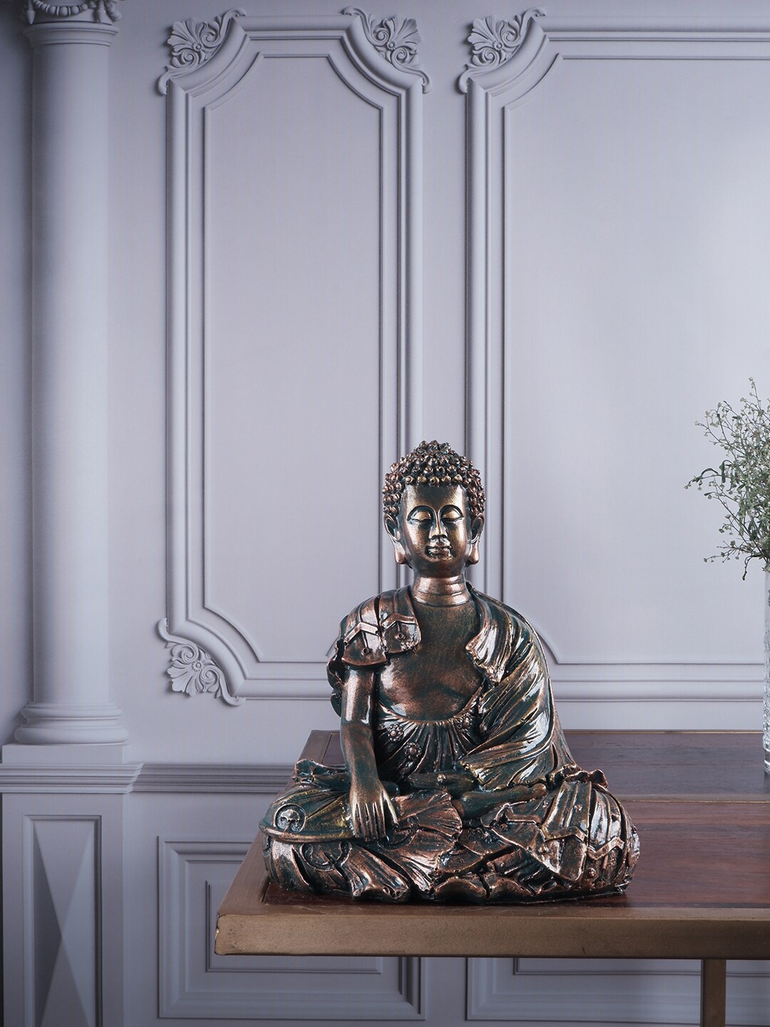 

THE WHITE INK DECOR Textured Meditating Buddha Figurine Showpieces, Brown