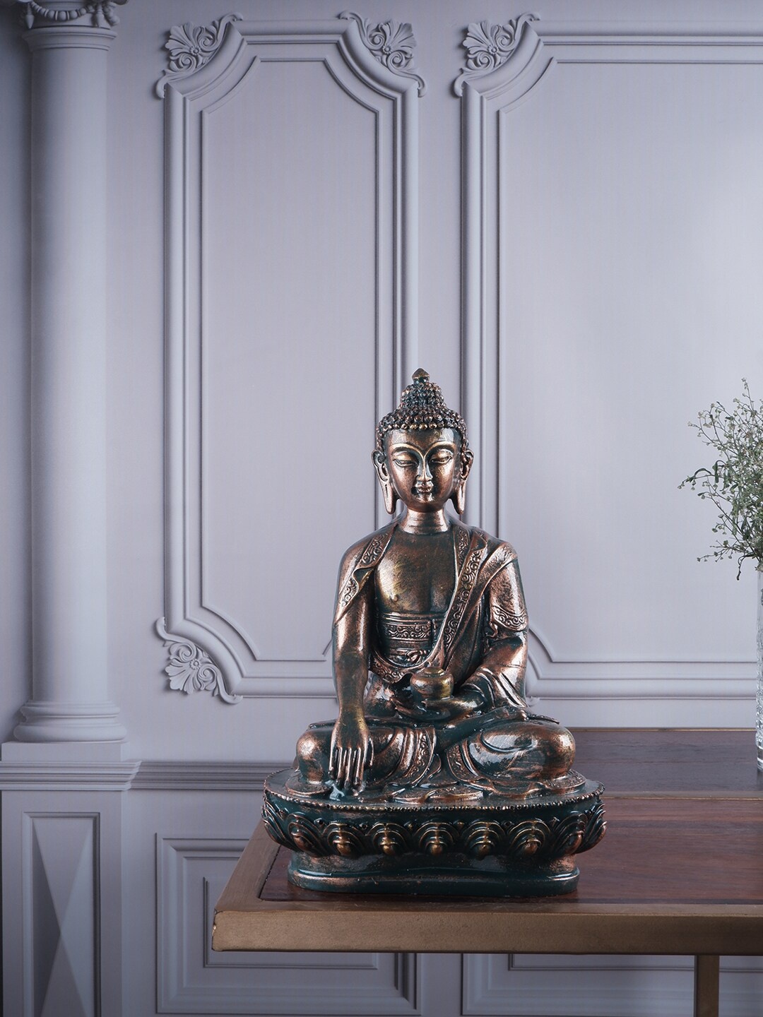 

THE WHITE INK DECOR Premium Meditating Buddha Figurine Showpiece, Brown