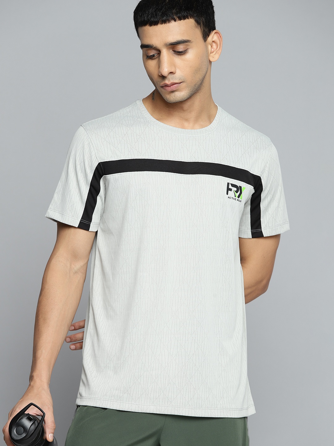 

HRX by Hrithik Roshan Men Brand Logo Striped T-shirt, Grey