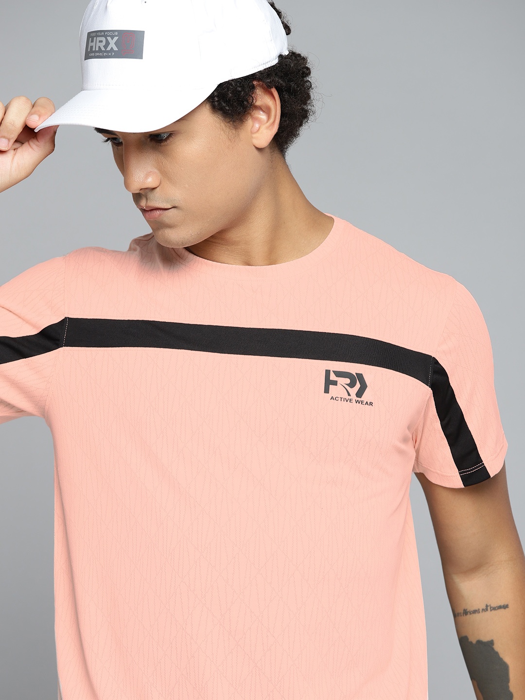 

HRX by Hrithik Roshan Men Brand Logo Striped T-shirt, Peach