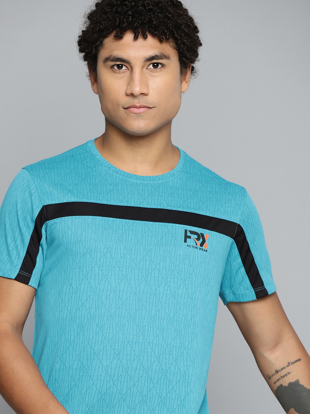 

HRX by Hrithik Roshan Men Brand Logo Printed T-shirt, Turquoise blue
