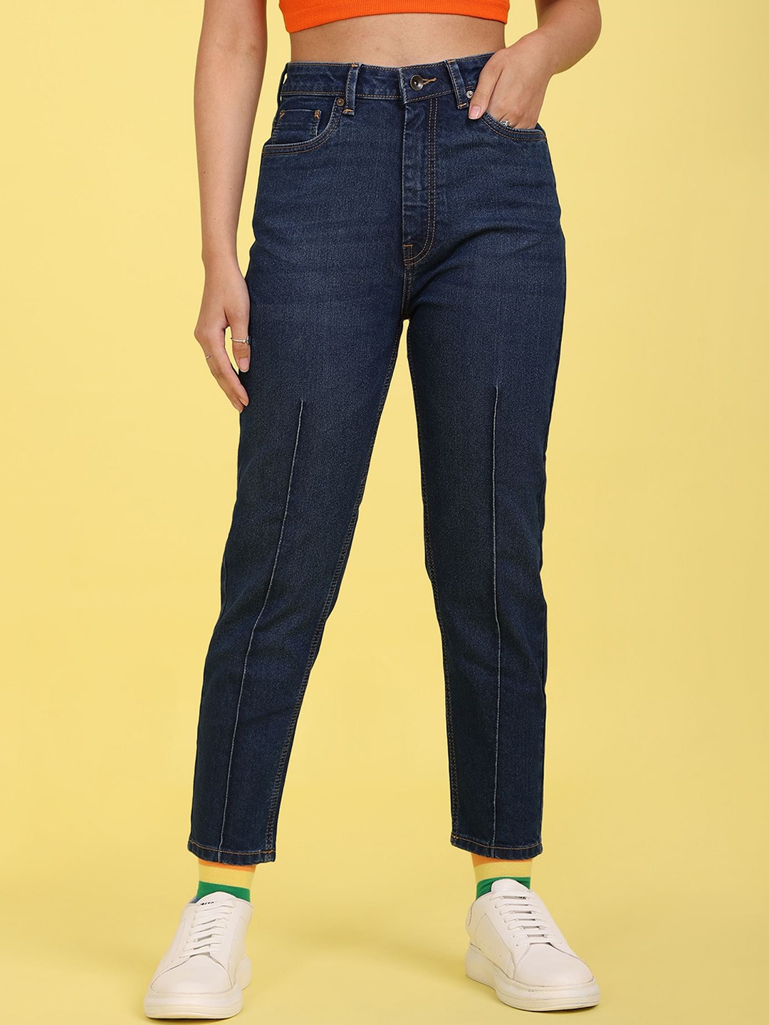 

Flying Machine Women Blue High-Rise Mom Fit Jeans