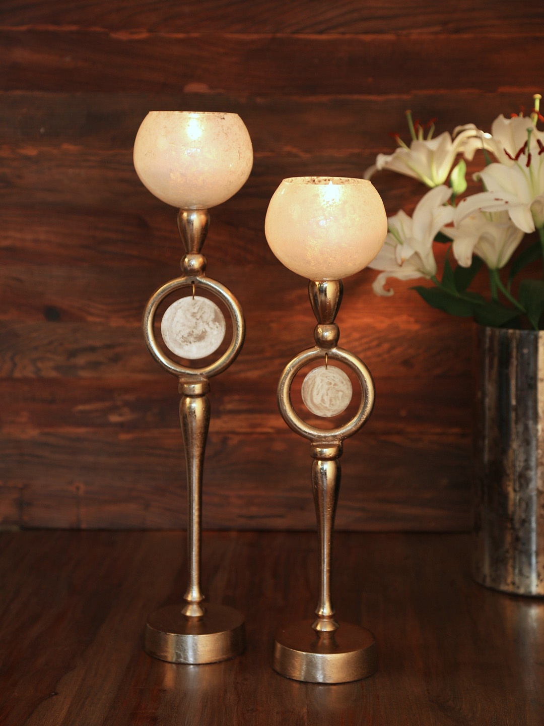 

Amoliconcepts Set Of 2 Gold-Toned Textured Candle Holder
