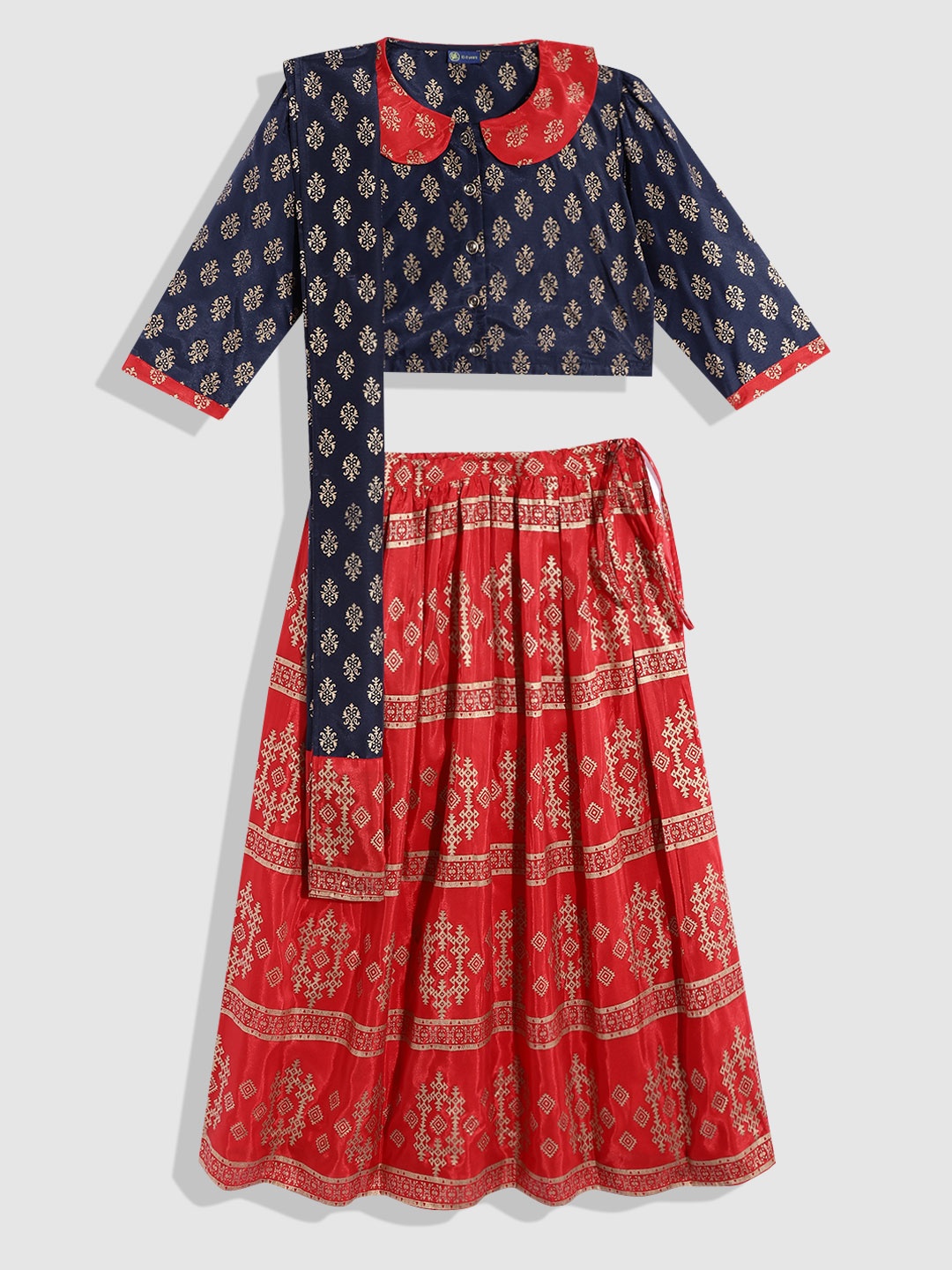 

YK Girls Navy Blue & Red Printed Ready to Wear Lehenga & Blouse With Dupatta