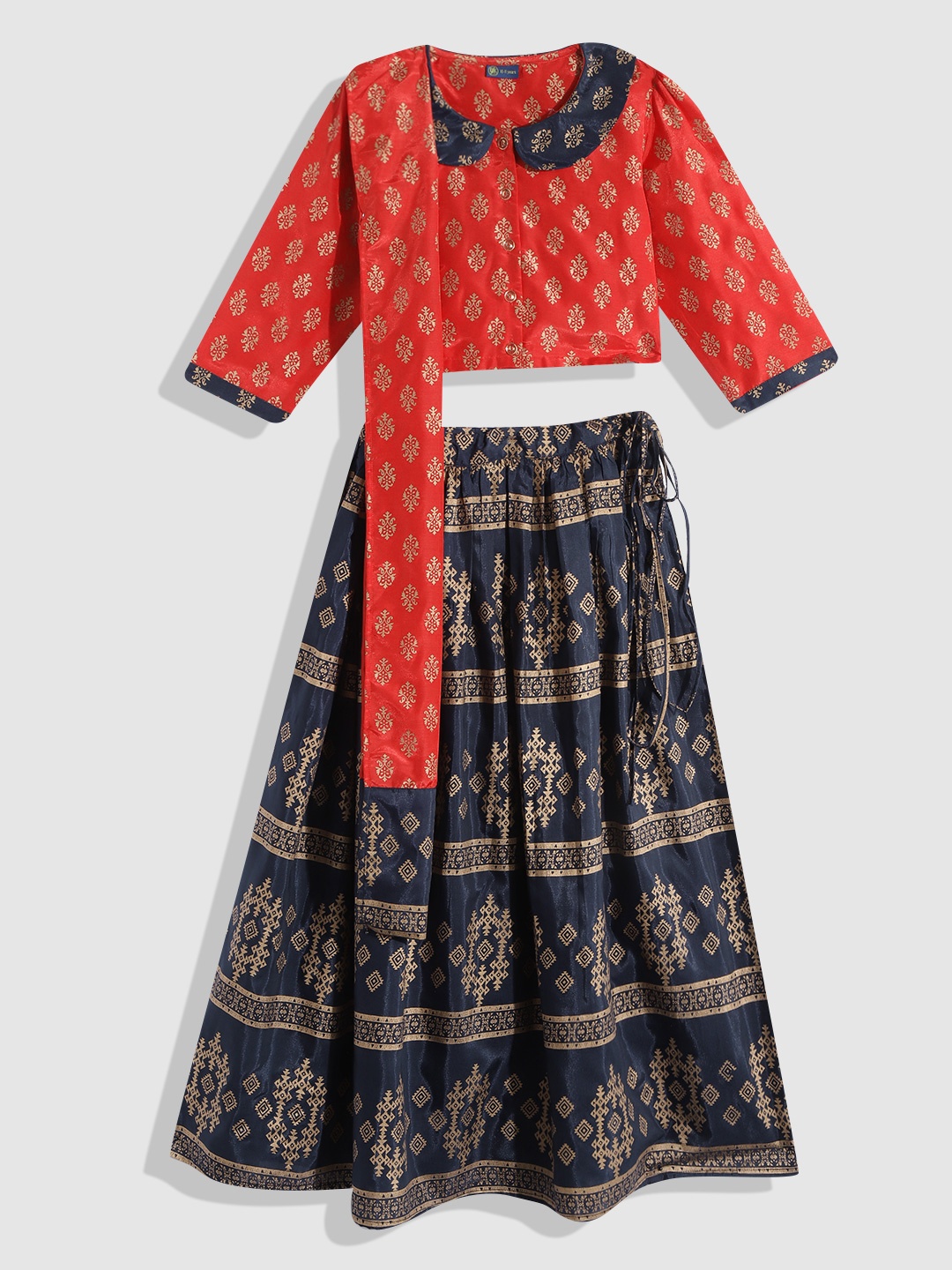 

YK Girls Red & Navy Blue Printed Ready to Wear Lehenga & Blouse With Dupatta