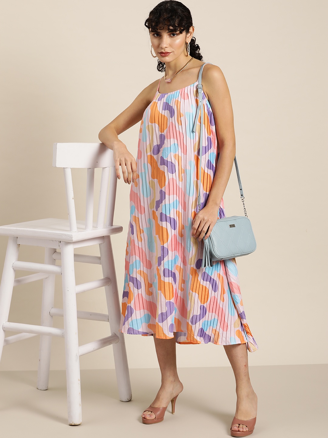 

Moda Rapido Pink & Orange Printed A-Line Midi Dress